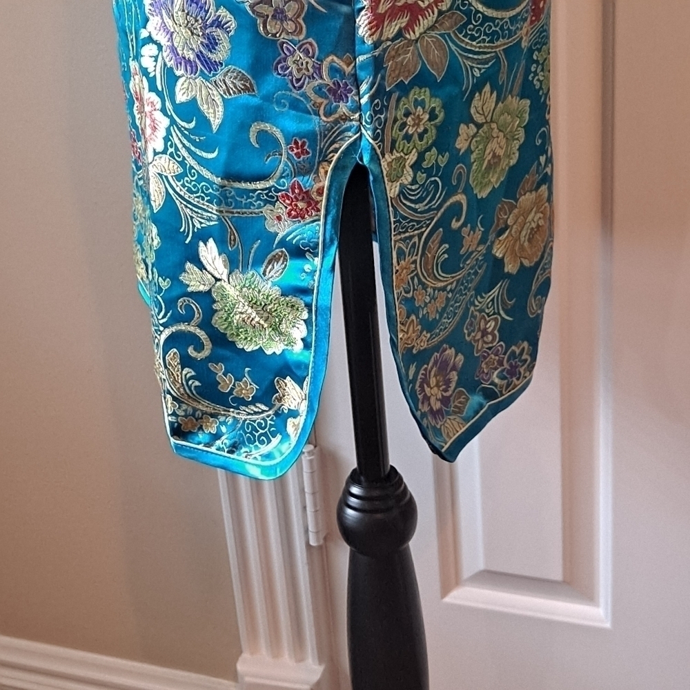 Huangchao Mandarin Collar Dress Size XL turquoise floral sleeveless - Picture 8 of 13
